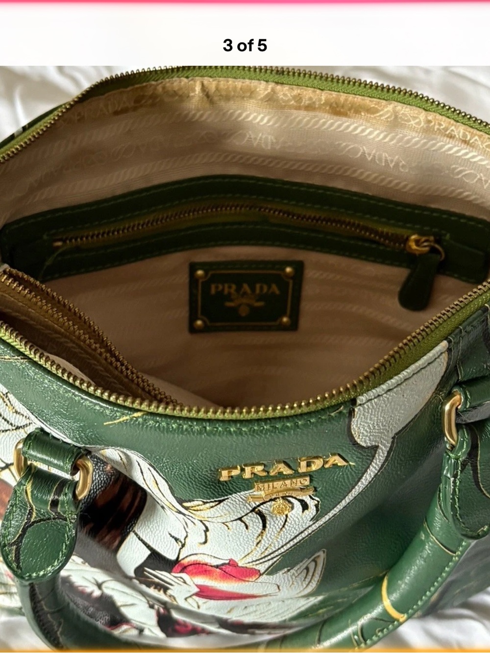 Leather Green Fairy Floral Print Satchel Top Handle Bag Zip Closure Artistic Bag - Picture 3 of 8